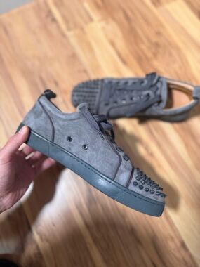 Christian Louboutin Grey Suede Spiked Low-Top Sneaker. Used. Men size 10